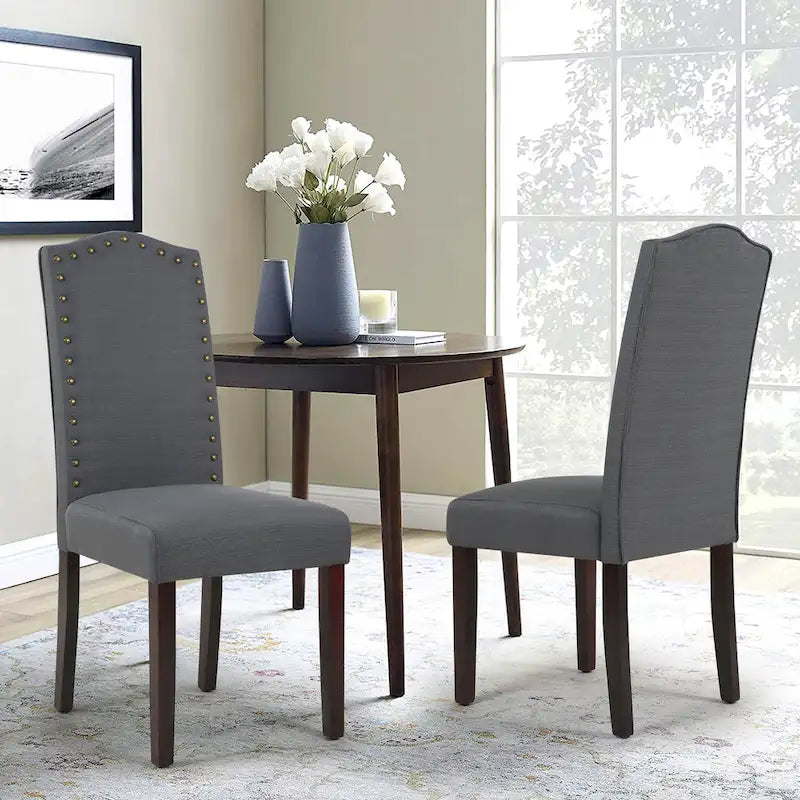 Chaises de salle à manger Parson rembourrées en tissu avec garniture cloutée (Lot de 2)