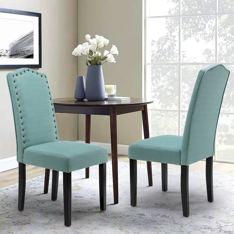 Chaises de salle à manger Parson rembourrées en tissu avec garniture cloutée (Lot de 2)