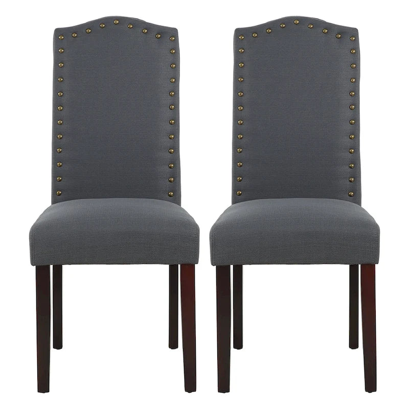 Chaises de salle à manger Parson rembourrées en tissu avec garniture cloutée (Lot de 2)