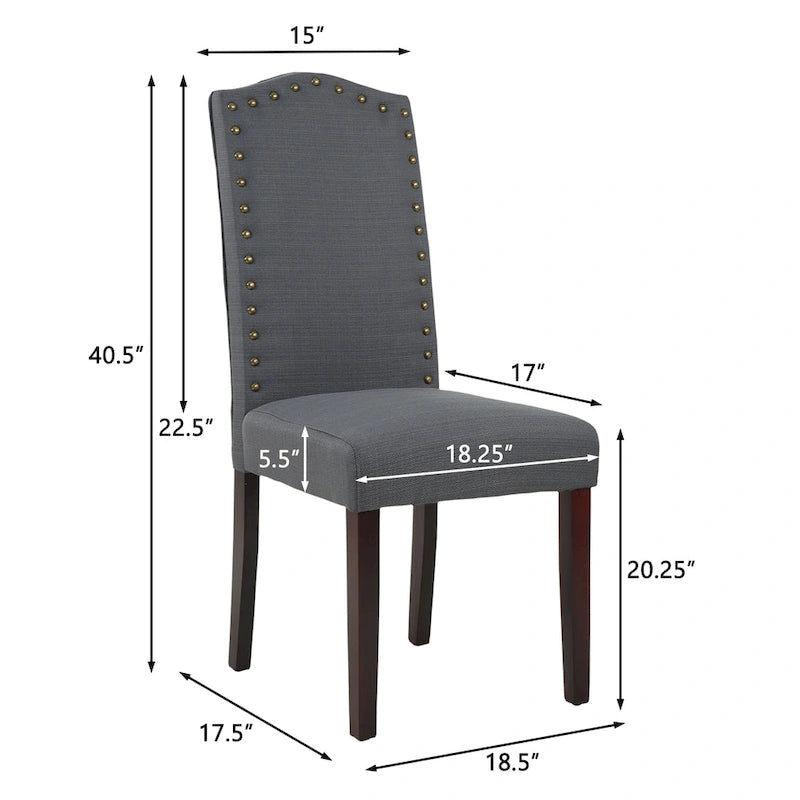 Chaises de salle à manger Parson rembourrées en tissu avec garniture cloutée (Lot de 2)