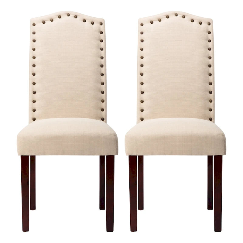 Chaises de salle à manger Parson rembourrées en tissu avec garniture cloutée (Lot de 2)