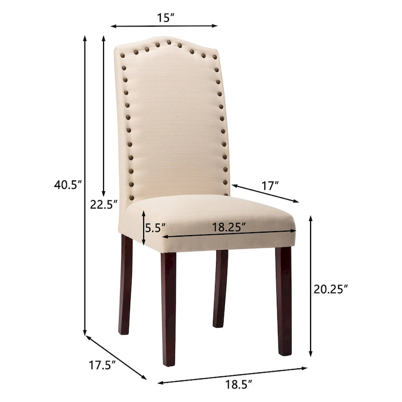 Chaises de salle à manger Parson rembourrées en tissu avec garniture cloutée (Lot de 2)