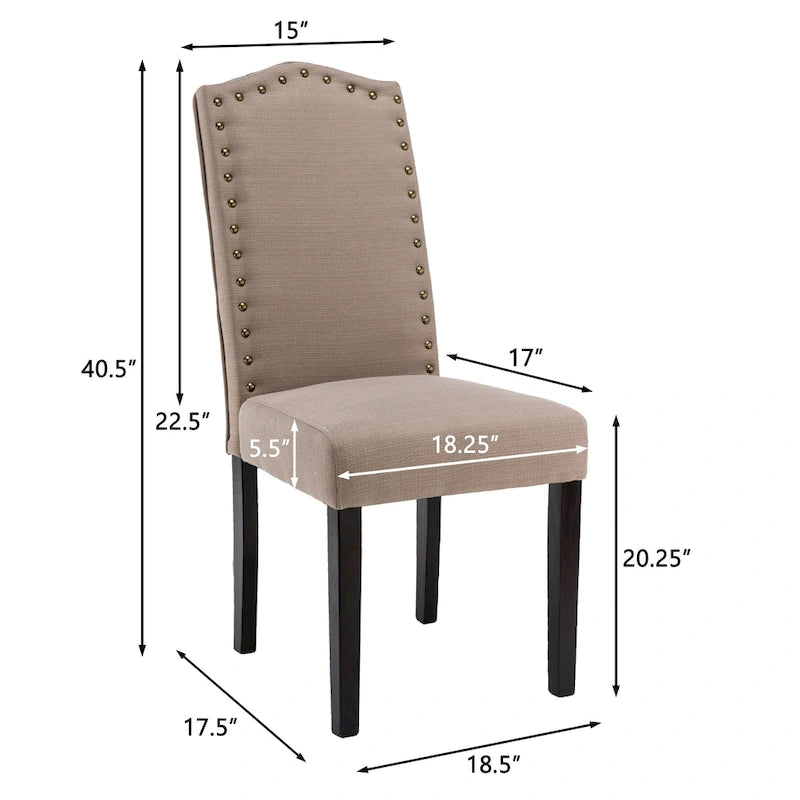 Chaises de salle à manger Parson rembourrées en tissu avec garniture cloutée (Lot de 2)
