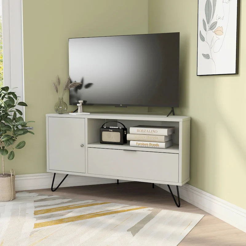 Meuble TV d'angle Talley Mid-Century Modern de 41 po avec 1 tablette ouverte par Furniture of America