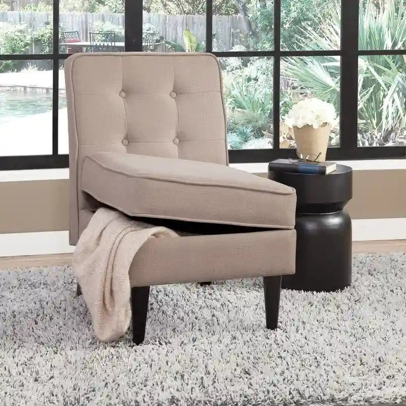 Chaise d'appoint de rangement sans accoudoirs Grafton Home Roswell, capitonnée