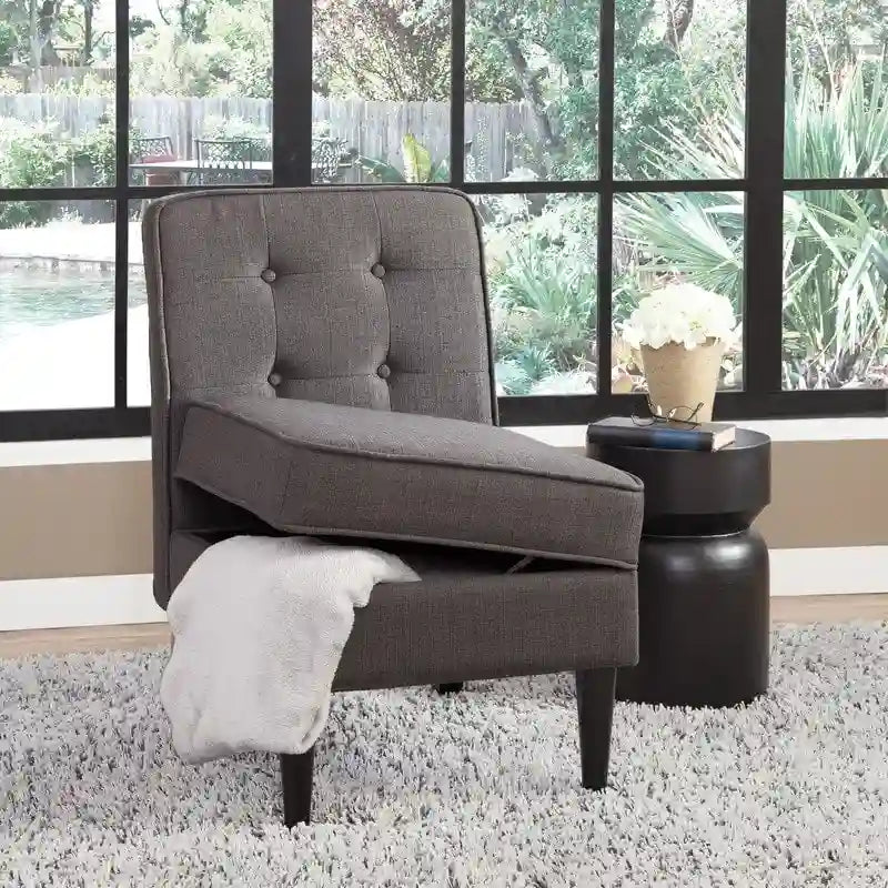 Chaise d'appoint de rangement sans accoudoirs Grafton Home Roswell, capitonnée
