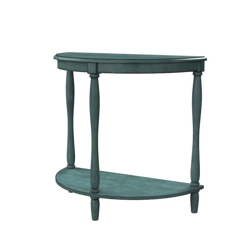 Console demi-lune de style campagnard français, vert clair antique, avec étagère inférieure, montage par 1 personne
