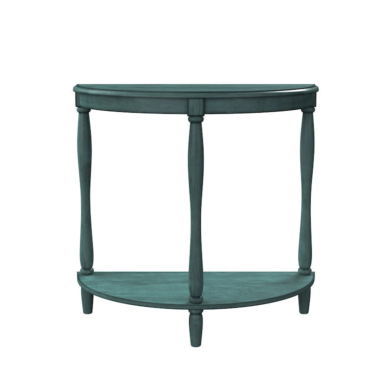 Console demi-lune de style campagnard français, vert clair antique, avec étagère inférieure, montage par 1 personne