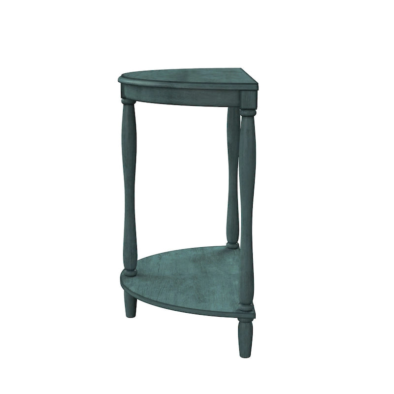 Console demi-lune de style campagnard français, vert clair antique, avec étagère inférieure, montage par 1 personne