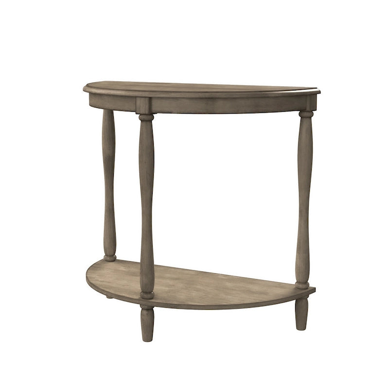 Console demi-lune de style campagnard français, vert clair antique, avec étagère inférieure, montage par 1 personne