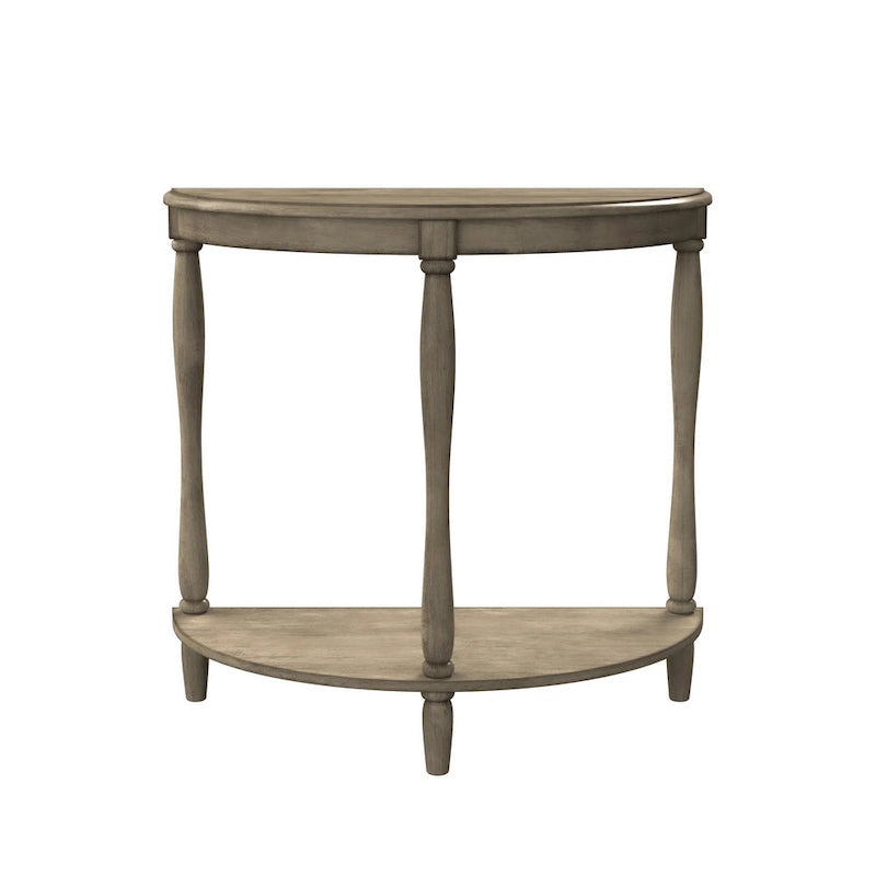 Console demi-lune de style campagnard français, vert clair antique, avec étagère inférieure, montage par 1 personne