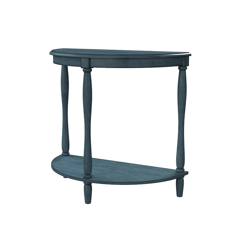 Console demi-lune de style campagnard français, vert clair antique, avec étagère inférieure, montage par 1 personne