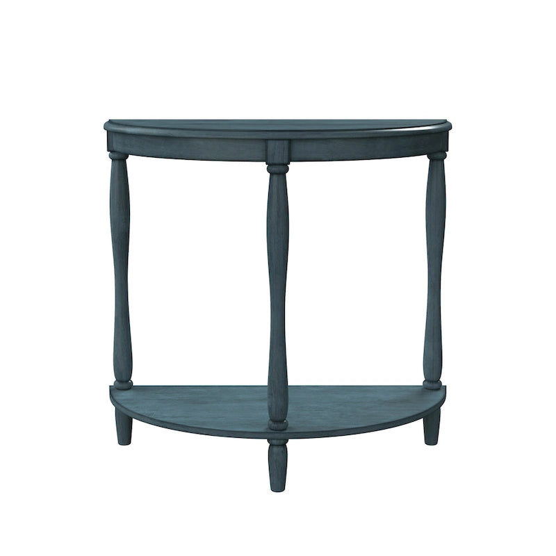 Console demi-lune de style campagnard français, vert clair antique, avec étagère inférieure, montage par 1 personne