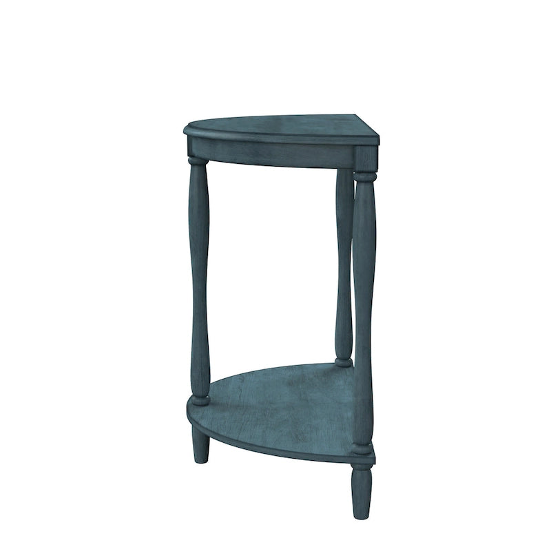 Console demi-lune de style campagnard français, vert clair antique, avec étagère inférieure, montage par 1 personne