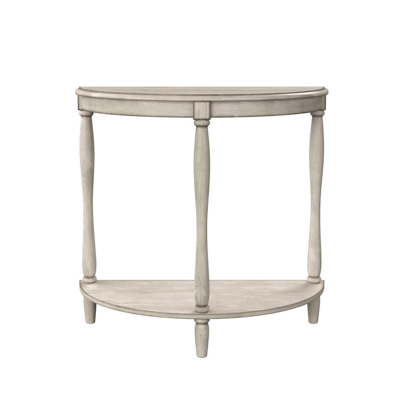 Console demi-lune de style campagnard français, vert clair antique, avec étagère inférieure, montage par 1 personne