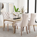 Chaises de salle à manger en velours beige/bleu/gris/noir/jaune, chaise d'appoint rembourrée avec assise capitonnée et pieds en bois, lot de 6