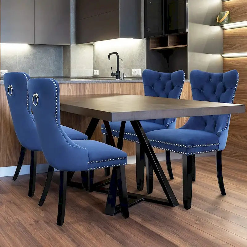 Chaises de salle à manger en velours beige/bleu/gris/noir/jaune, chaise d'appoint rembourrée avec assise capitonnée et pieds en bois, lot de 6