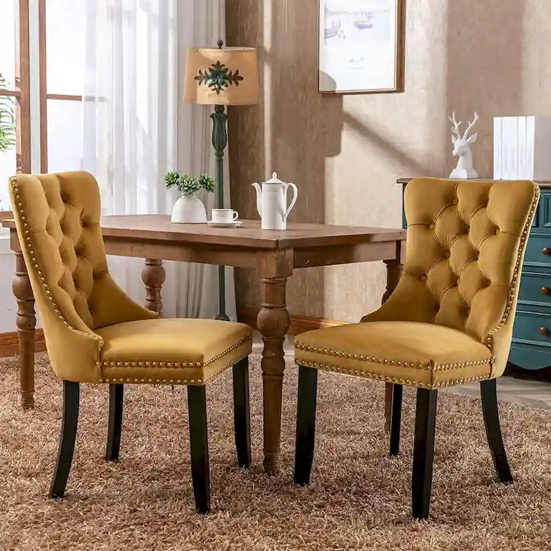 Chaises de salle à manger en velours beige/bleu/gris/noir/jaune, chaise d'appoint rembourrée avec assise capitonnée et pieds en bois, lot de 6