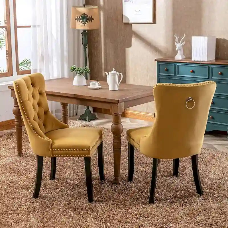 Chaises de salle à manger en velours beige/bleu/gris/noir/jaune, chaise d'appoint rembourrée avec assise capitonnée et pieds en bois, lot de 6