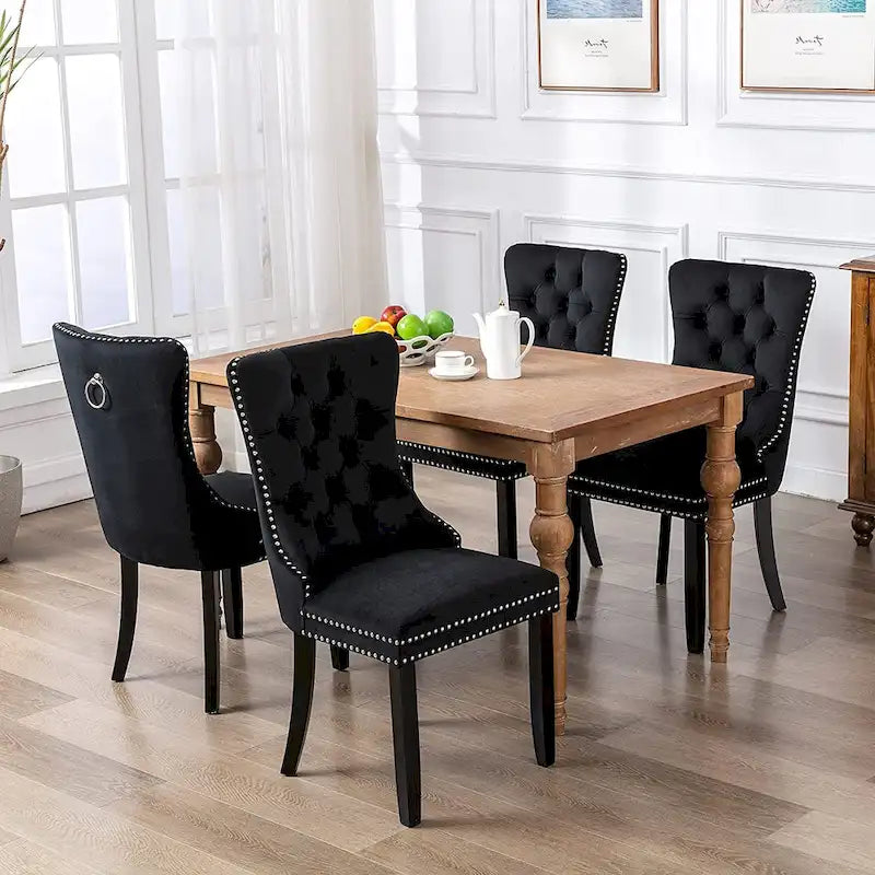 Chaises de salle à manger en velours beige/bleu/gris/noir/jaune, chaise d'appoint rembourrée avec assise capitonnée et pieds en bois, lot de 6