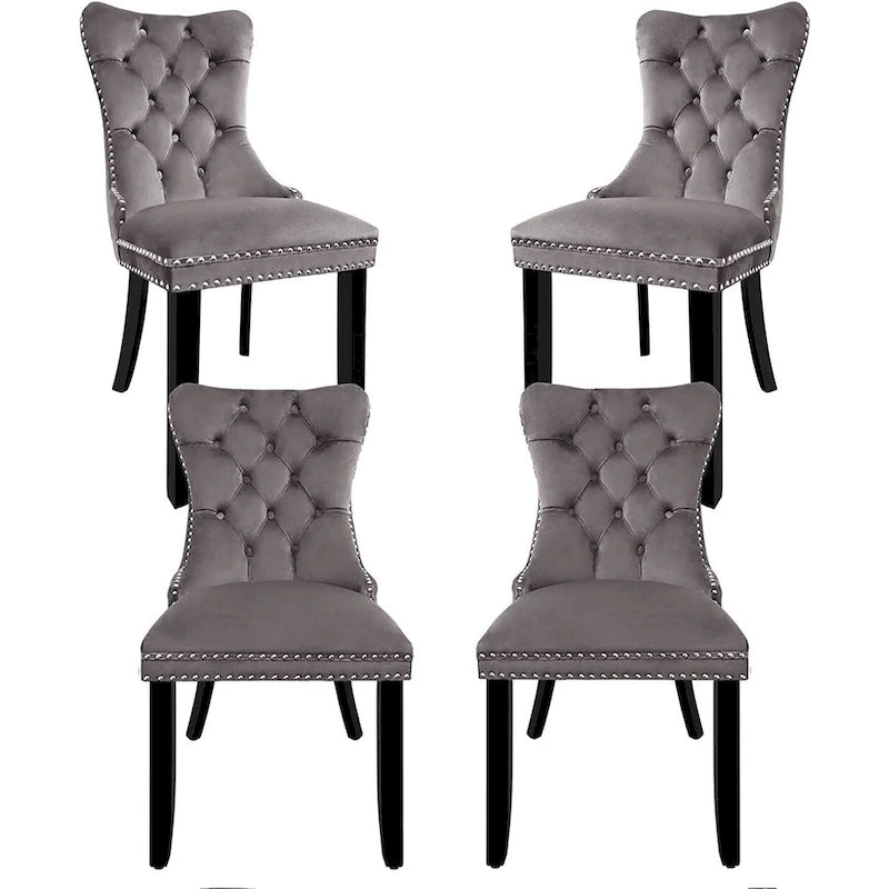 Chaises de salle à manger en velours beige/bleu/gris/noir/jaune, chaise d'appoint rembourrée avec assise capitonnée et pieds en bois, lot de 6