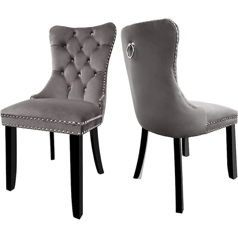Chaises de salle à manger en velours beige/bleu/gris/noir/jaune, chaise d'appoint rembourrée avec assise capitonnée et pieds en bois, lot de 6