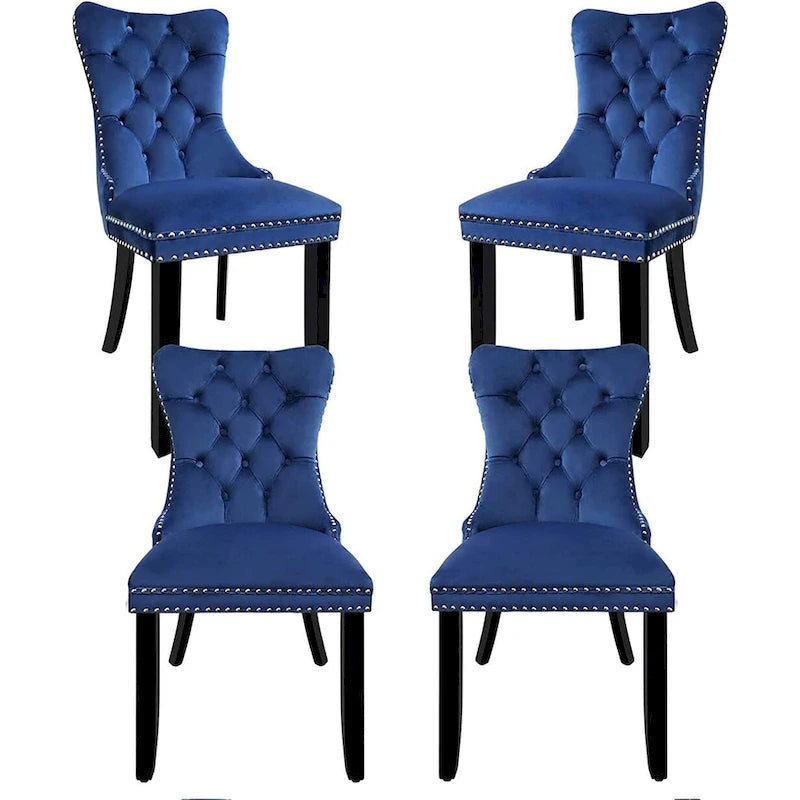 Chaises de salle à manger en velours beige/bleu/gris/noir/jaune, chaise d'appoint rembourrée avec assise capitonnée et pieds en bois, lot de 6