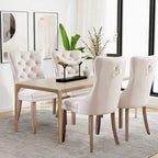 Chaises de salle à manger en velours beige/bleu/gris/noir/jaune, chaise d'appoint rembourrée avec assise capitonnée et pieds en bois, lot de 6