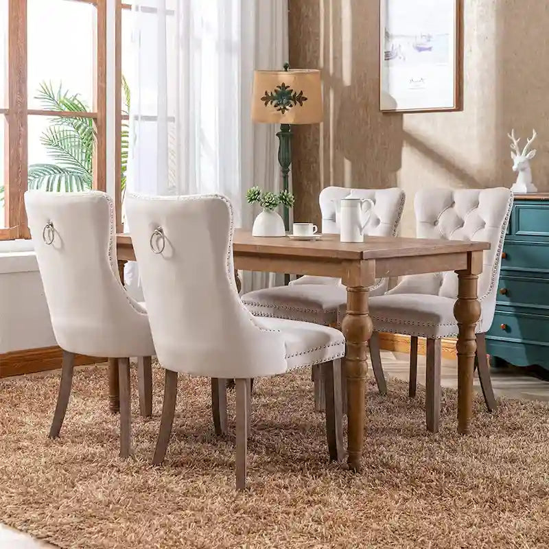 Chaises de salle à manger en velours beige/bleu/gris/noir/jaune, chaise d'appoint rembourrée avec assise capitonnée et pieds en bois, lot de 6