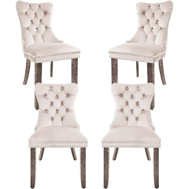 Chaises de salle à manger en velours beige/bleu/gris/noir/jaune, chaise d'appoint rembourrée avec assise capitonnée et pieds en bois, lot de 6