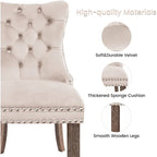 Chaises de salle à manger en velours beige/bleu/gris/noir/jaune, chaise d'appoint rembourrée avec assise capitonnée et pieds en bois, lot de 6