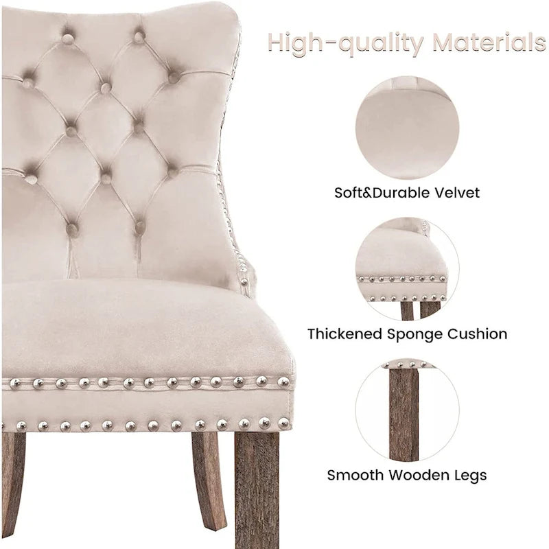 Chaises de salle à manger en velours beige/bleu/gris/noir/jaune, chaise d'appoint rembourrée avec assise capitonnée et pieds en bois, lot de 6