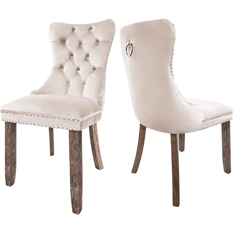 Chaises de salle à manger en velours beige/bleu/gris/noir/jaune, chaise d'appoint rembourrée avec assise capitonnée et pieds en bois, lot de 6