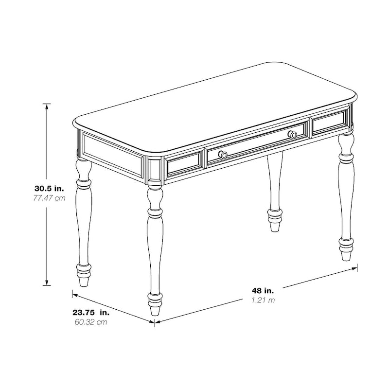 Bureau d'écriture traditionnel monoplace 48", gris plantation / blanc antique