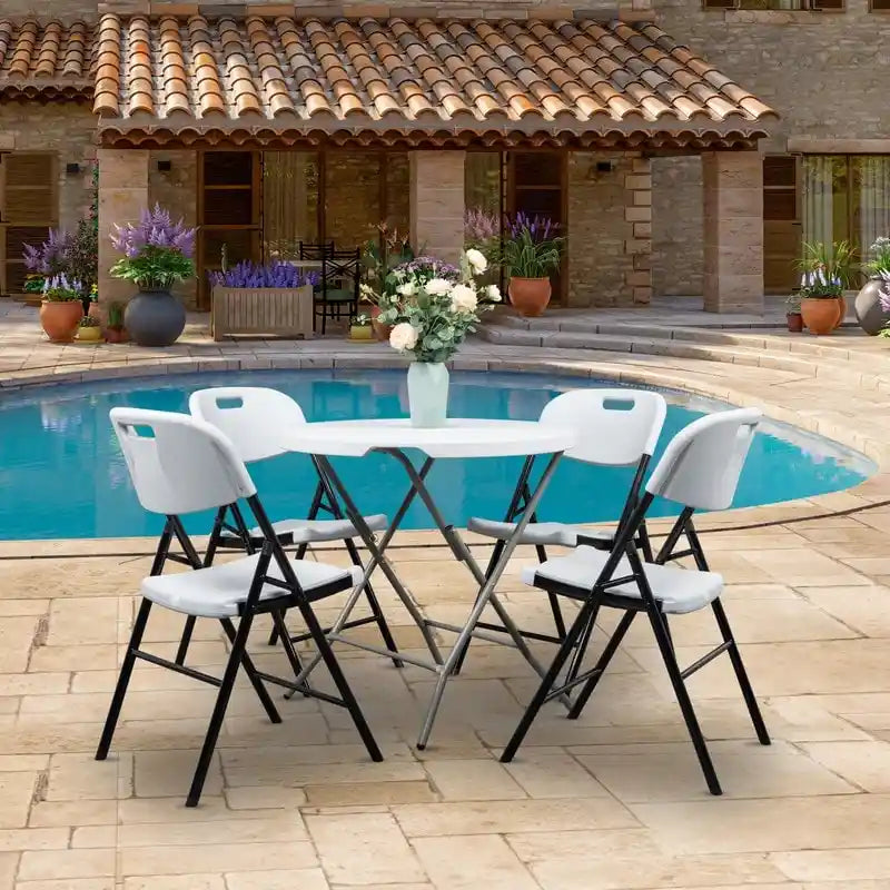 Chaise pliante empilable en PEHD blanc/noir, intérieur et extérieur, lot de 2 ou 4