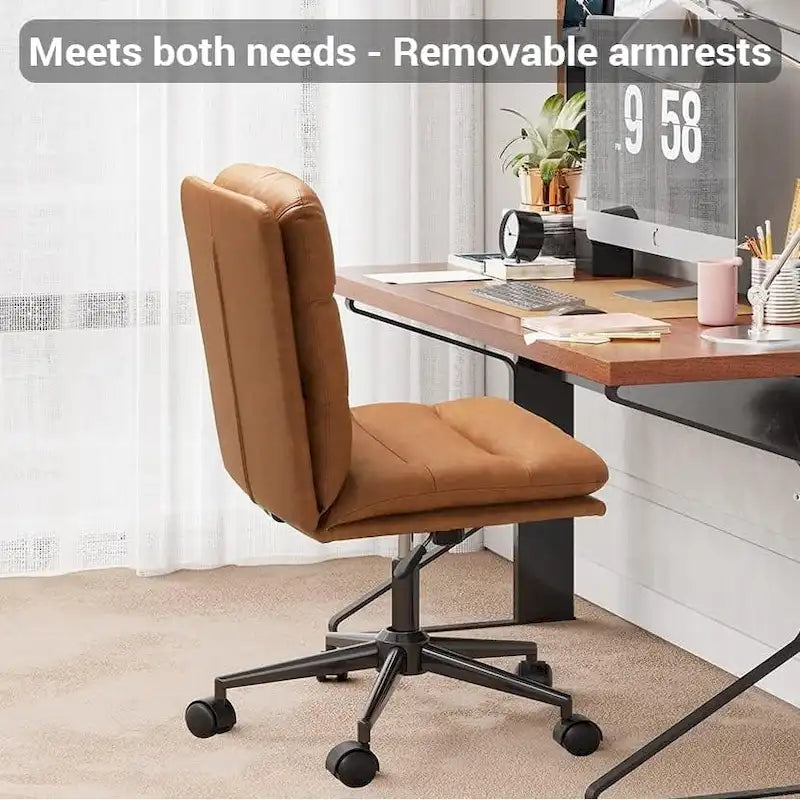 Chaise de bureau mi-siècle en cuir marron avec accoudoirs, réglable, 1 personne, capacité 180 kg