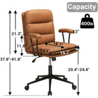 Chaise de bureau mi-siècle en cuir marron avec accoudoirs, réglable, 1 personne, capacité 180 kg