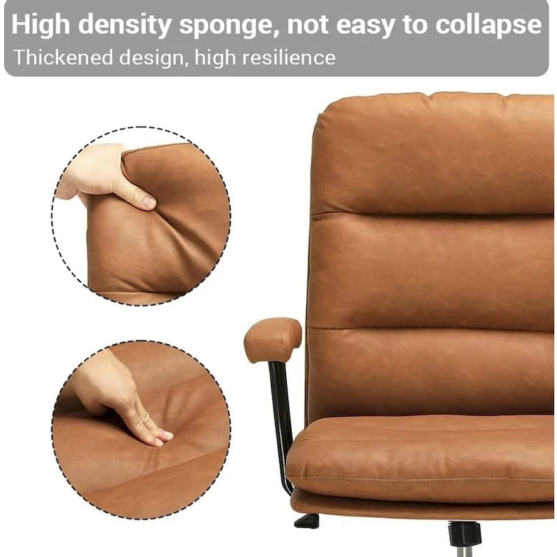 Chaise de bureau mi-siècle en cuir marron avec accoudoirs, réglable, 1 personne, capacité 180 kg