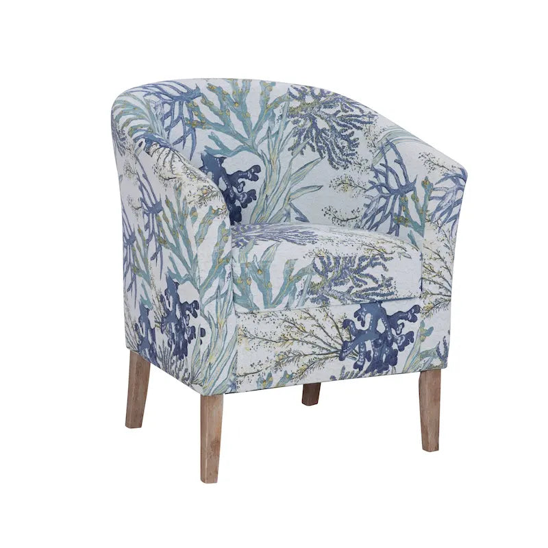 Fauteuil club tonneau à imprimé corail Oceanside, une place