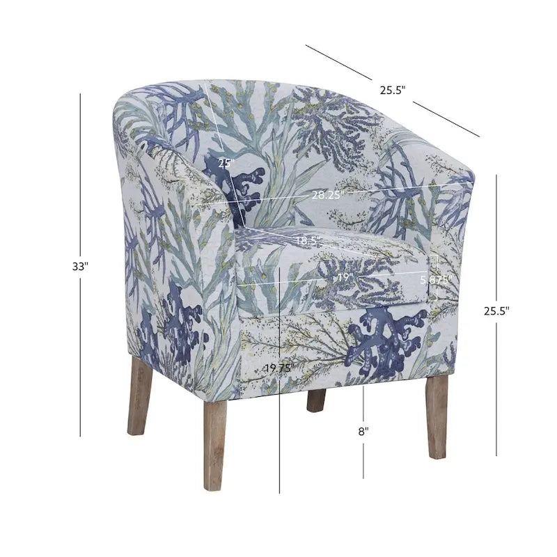 Fauteuil club tonneau à imprimé corail Oceanside, une place