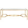 Table basse rectangulaire or/argent, cadre en fer et plateau en verre, 122 cm (L) x 58,4 cm (P) x 45,7 cm (H)