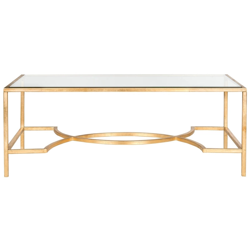 Table basse rectangulaire or/argent, cadre en fer et plateau en verre, 122 cm (L) x 58,4 cm (P) x 45,7 cm (H)