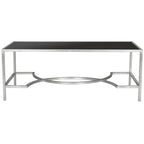 Table basse rectangulaire or/argent, cadre en fer et plateau en verre, 122 cm (L) x 58,4 cm (P) x 45,7 cm (H)