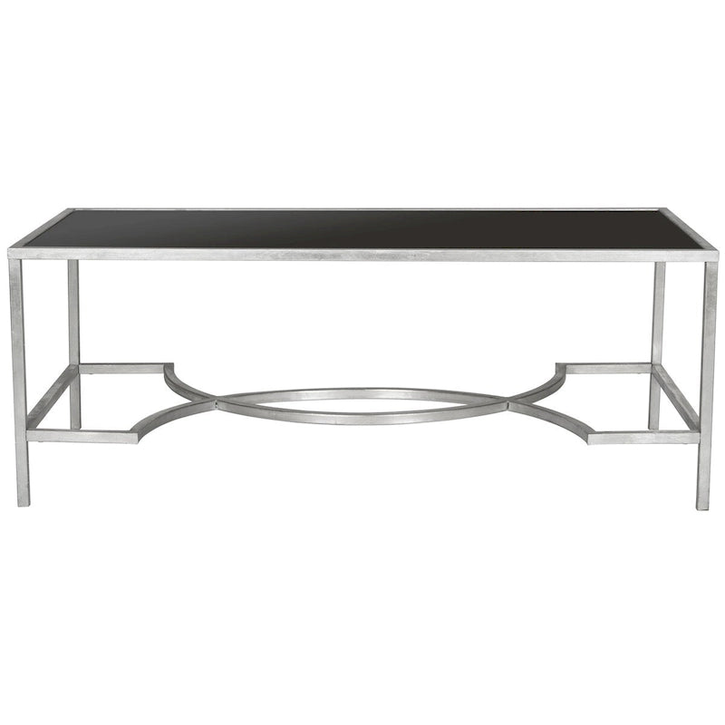 Table basse rectangulaire or/argent, cadre en fer et plateau en verre, 122 cm (L) x 58,4 cm (P) x 45,7 cm (H)