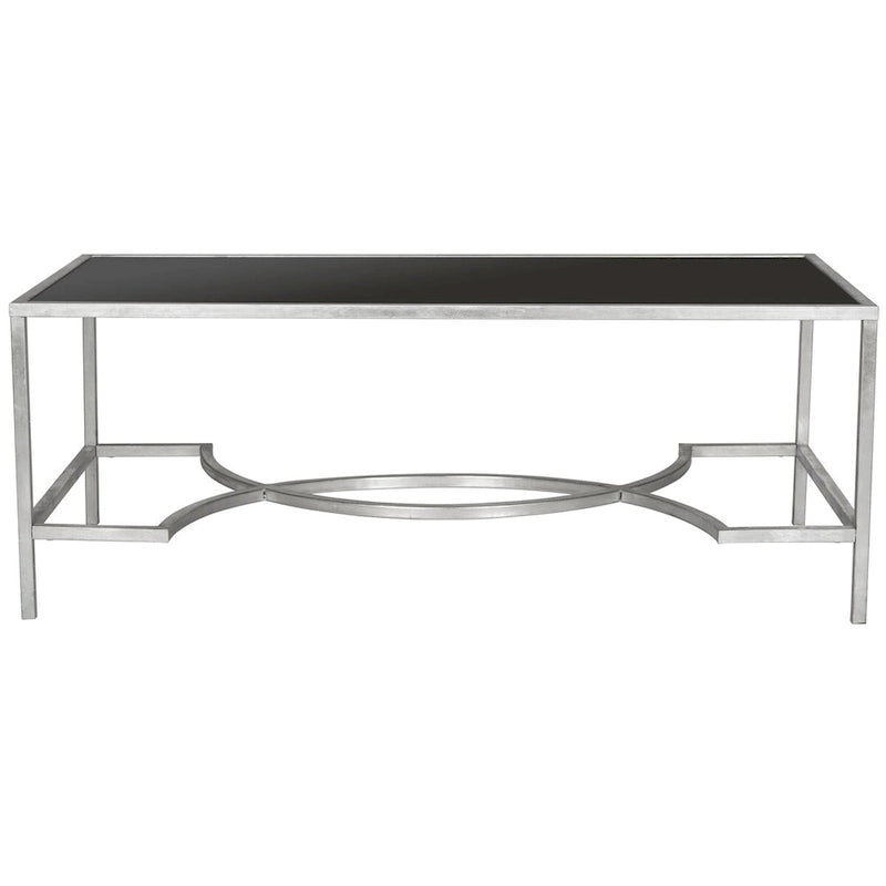 Table basse rectangulaire or/argent, cadre en fer et plateau en verre, 122 cm (L) x 58,4 cm (P) x 45,7 cm (H)