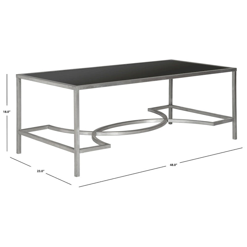 Table basse rectangulaire or/argent, cadre en fer et plateau en verre, 122 cm (L) x 58,4 cm (P) x 45,7 cm (H)