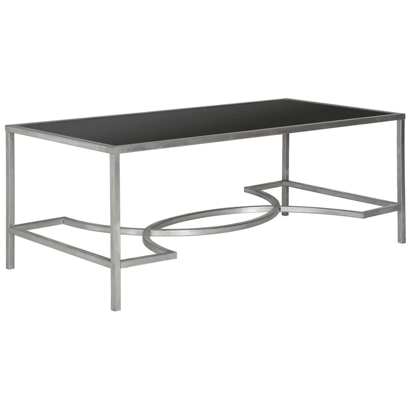 Table basse rectangulaire or/argent, cadre en fer et plateau en verre, 122 cm (L) x 58,4 cm (P) x 45,7 cm (H)