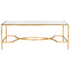 Table basse rectangulaire or/argent, cadre en fer et plateau en verre, 122 cm (L) x 58,4 cm (P) x 45,7 cm (H)