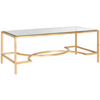 Table basse rectangulaire or/argent, cadre en fer et plateau en verre, 122 cm (L) x 58,4 cm (P) x 45,7 cm (H)