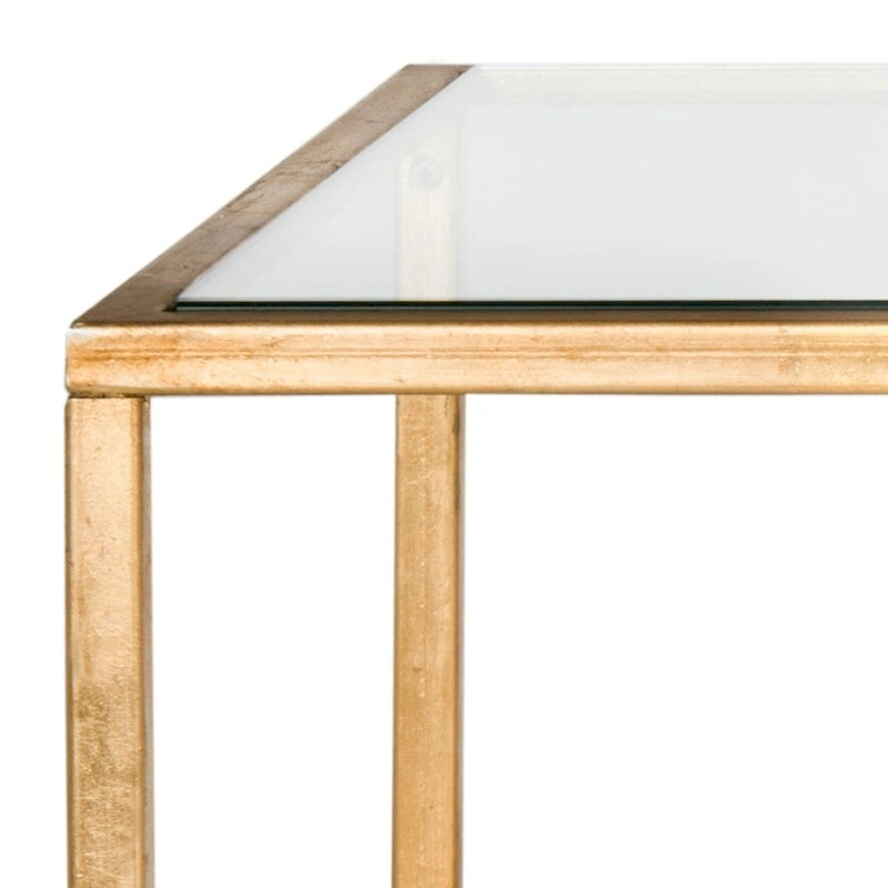 Table basse rectangulaire or/argent, cadre en fer et plateau en verre, 122 cm (L) x 58,4 cm (P) x 45,7 cm (H)